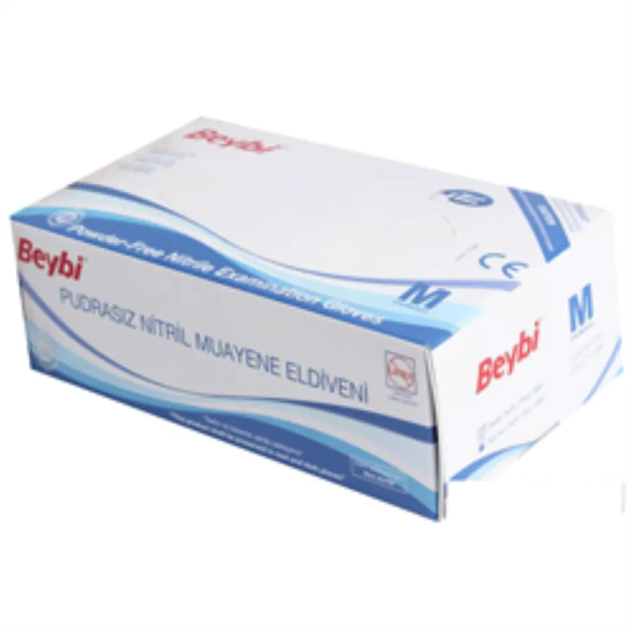 Beybi Nitril Pudrasız Muayene Eldiven Mavi Orta Boy