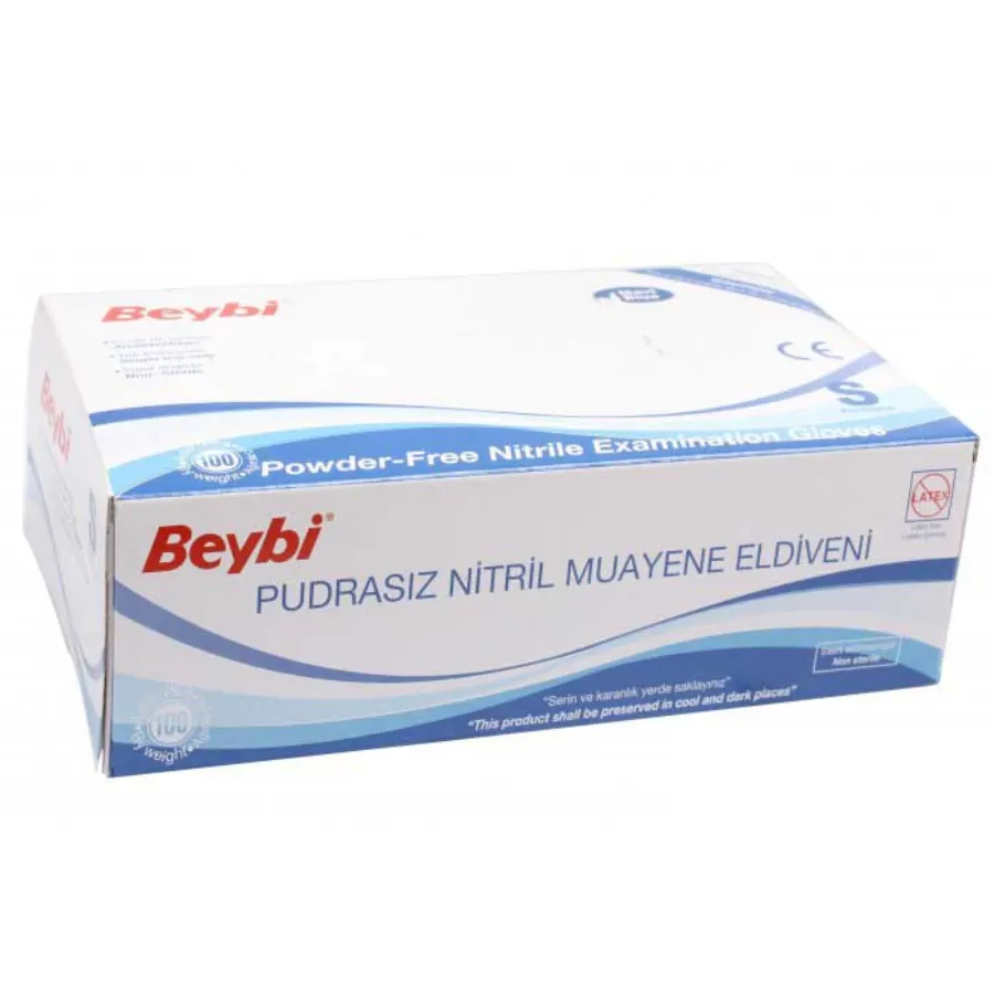 Beybi Nitril Pudrasız Muayene Eldiven Mavi Küçük Boy