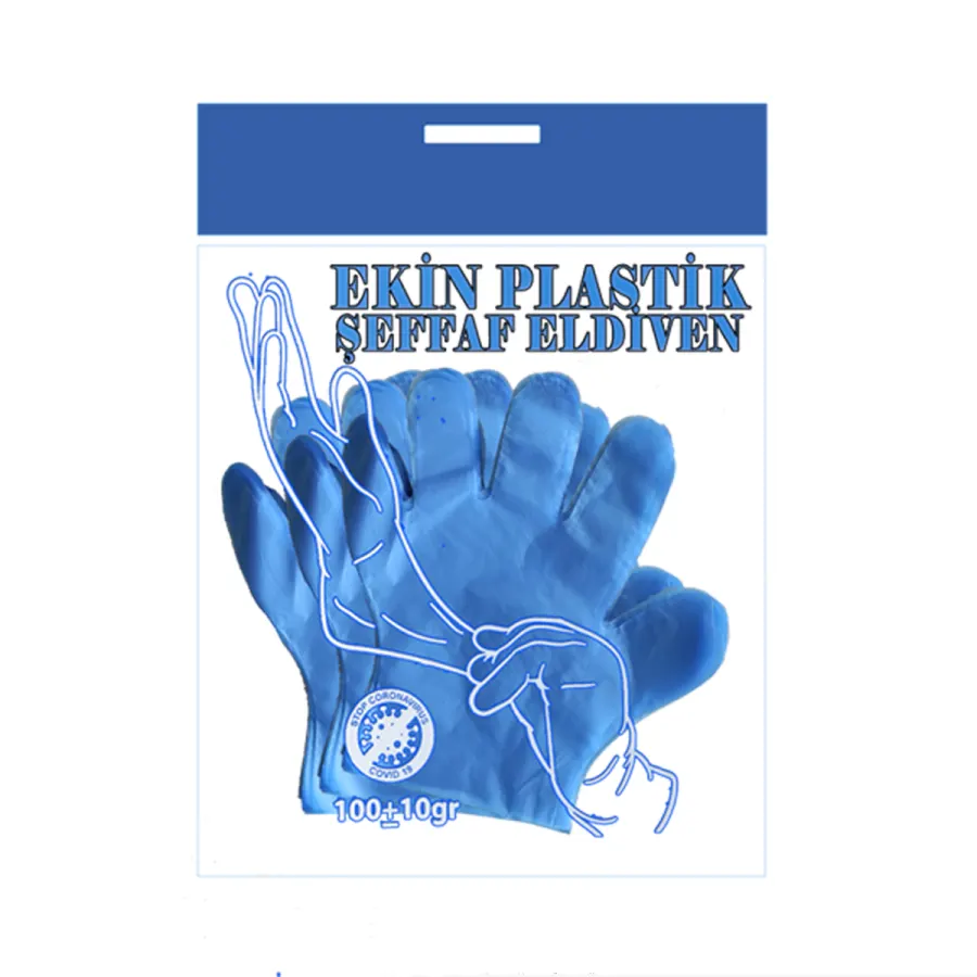 Ekin Plastik Şeffaf Eldiven Mavi