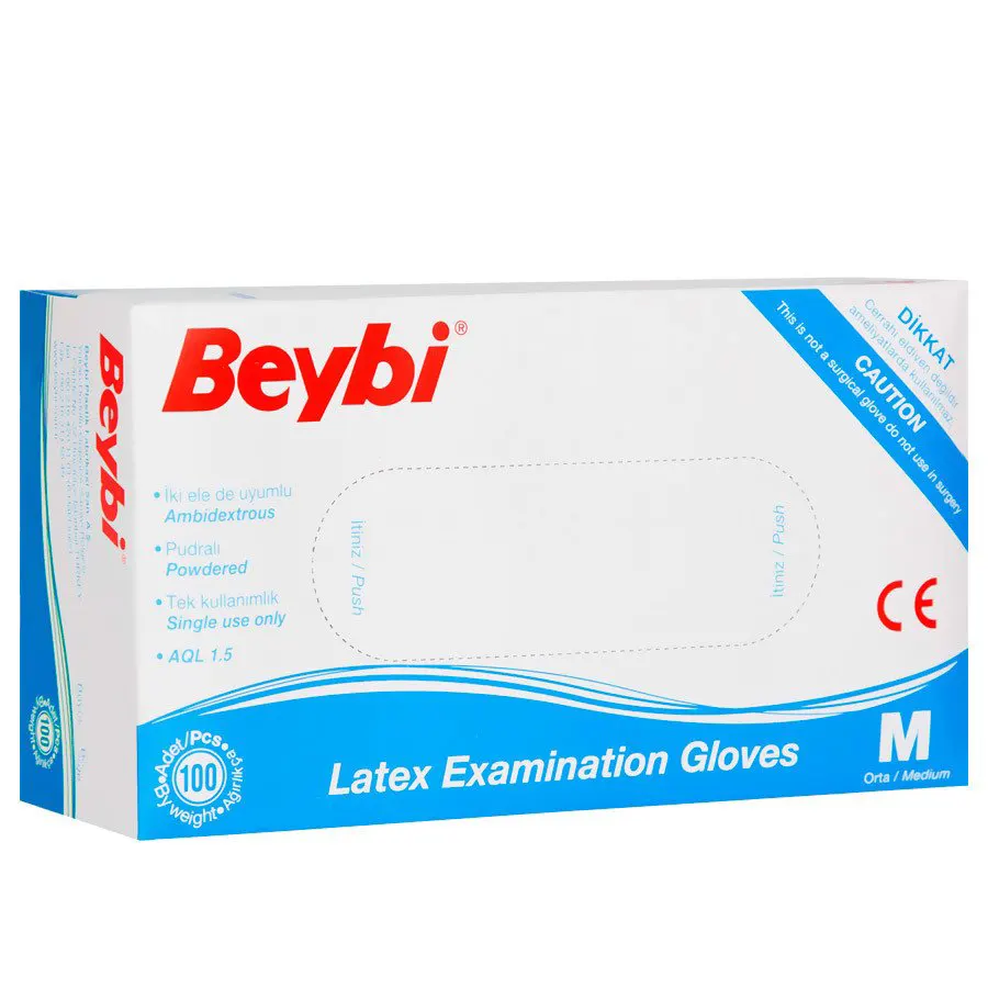 Beybi Lateks Pudralı Muayene Eldiven Orta Boy