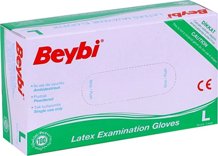 Beybi Lateks Pudralı Muayene Eldiven Büyük Boy