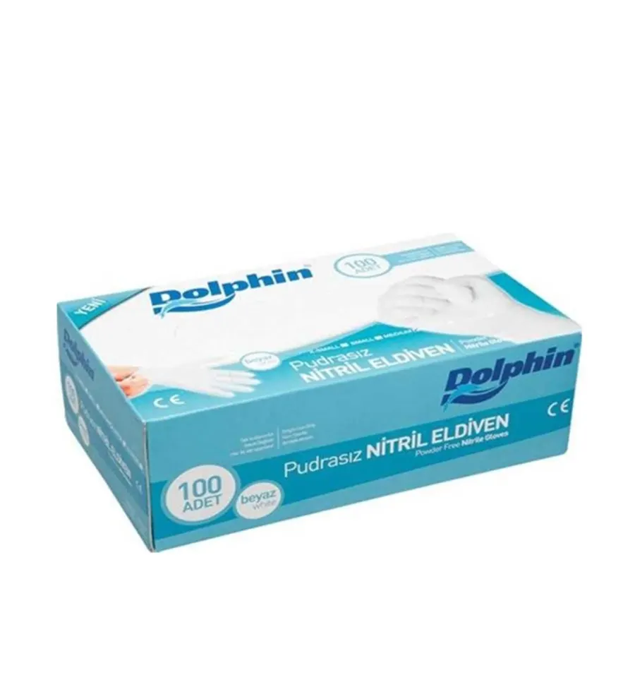 Dolphin Nitril Pudrasız Muayene Eldiven Beyaz Orta Boy