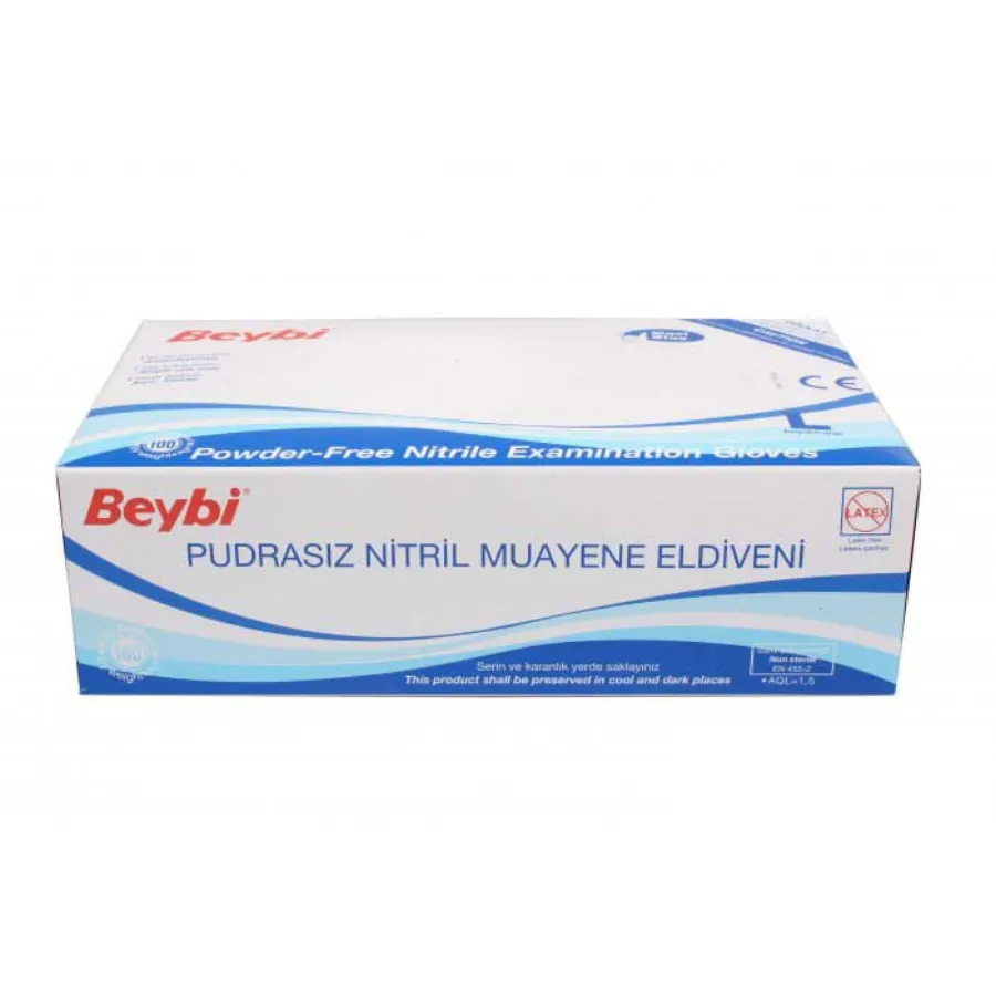 Beybi Nitril Pudrasız Muayene Eldiven Mavi Büyük Boy